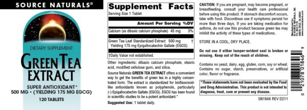 Etiqueta frontal extracto de té verde 500 mg Source Naturals