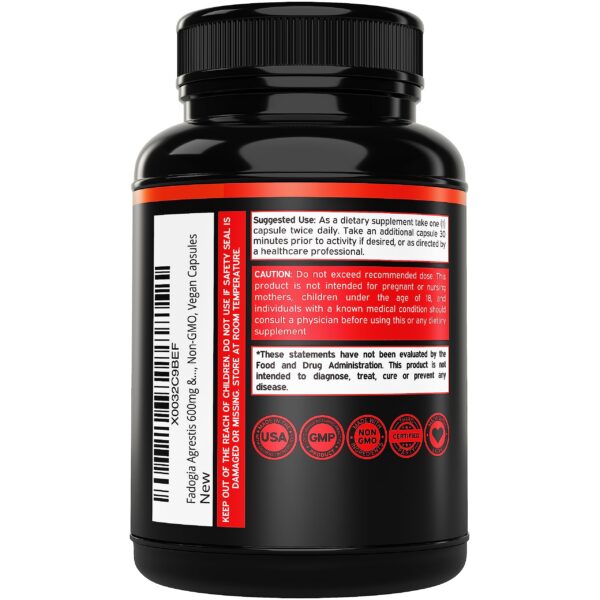 Etiqueta frontal suplemento Fadogia Agrestis y Tongkat Ali