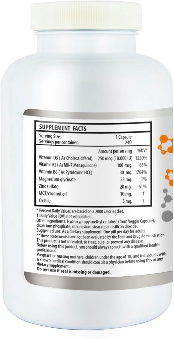 Etiqueta frontal y frasco de vitamina D3
