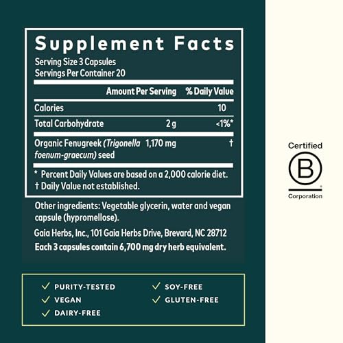 Etiqueta frontal Gaia Herbs Fenogreco suplemento lactancia