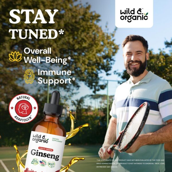 Etiqueta frontal ginseng coreano orgánico Wild & Organic 4 oz