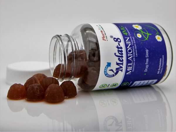 Etiqueta frontal gomitas Melat-8 para descanso