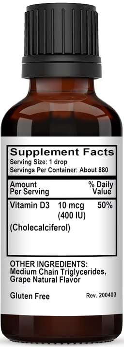 Etiqueta frontal gotas vitamina d3 kovite sabor uva para niños