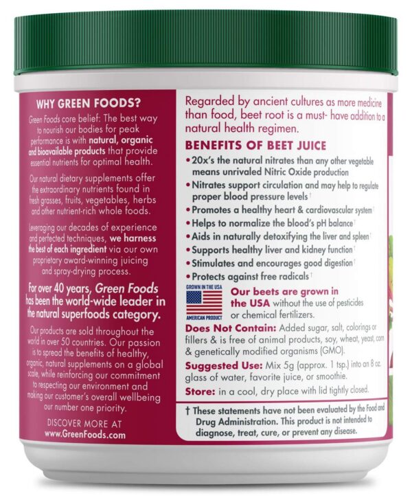Etiqueta frontal de Green Foods esencia de remolacha OG2