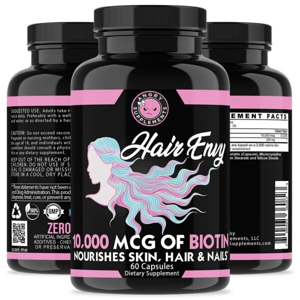 Version 1.0.0 Etiqueta frontal Hair Envy Angry Supplements biotina
