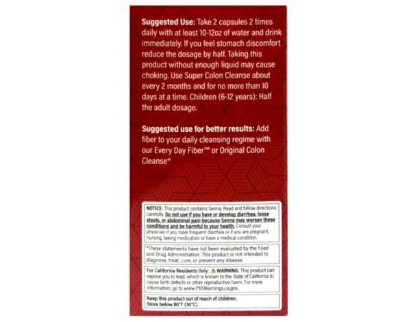 Etiqueta frontal Health Plus Super Colon Cleanse suplemento