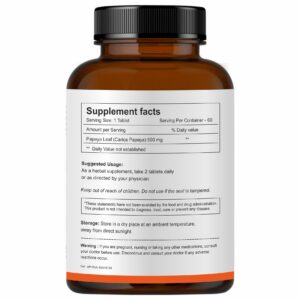 Etiqueta frontal Herb Essential tabletas de papaya natural y vegana