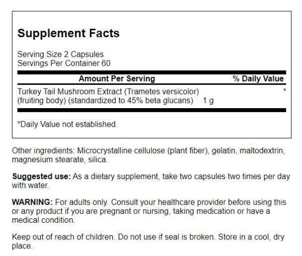 Etiqueta frontal suplemento hongo cola de pavo Swanson