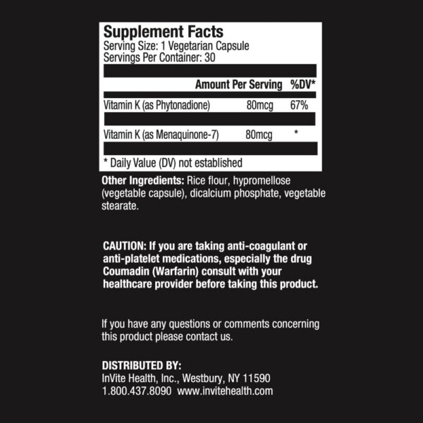 Etiqueta frontal Invite Health Vitamina K2 K1