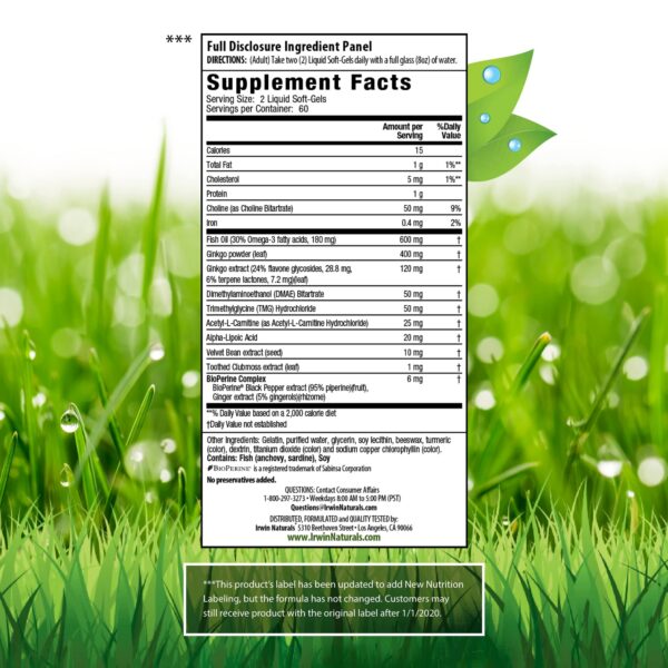 Etiqueta frontal Irwin Naturals Ginkgo Smart nootrópico