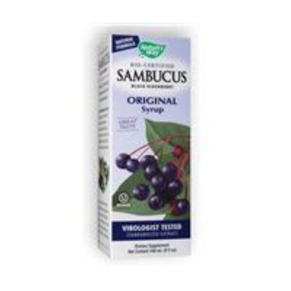 Etiqueta frontal jarabe Sambucus Natures Way 8 oz