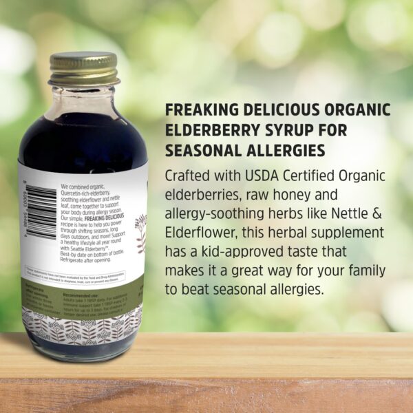 Etiqueta frontal jarabe saúco ortiga orgánico Seattle