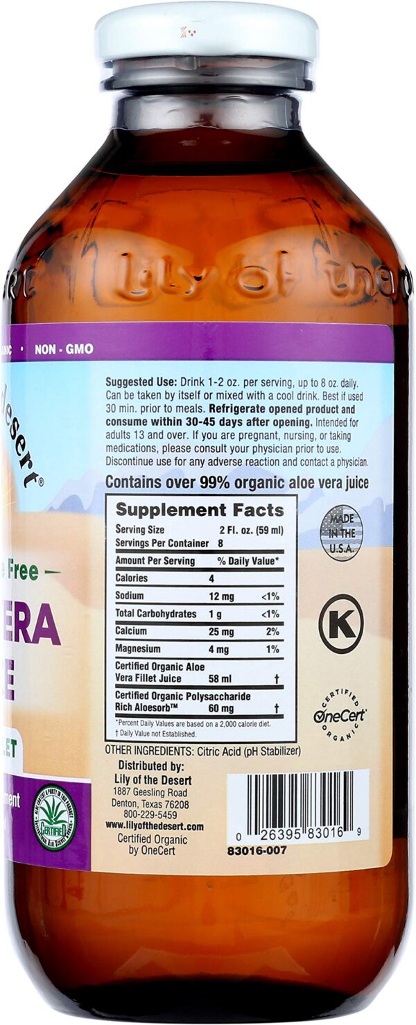 Etiqueta frontal jugo aloe vera Lily Of The Desert