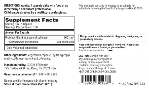 Etiqueta frontal pro-biotic Klaire Labs L Acidophilus