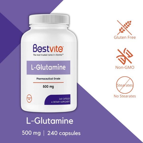 Version 1.0.0 Etiqueta frontal suplemento L-Glutamina Bestvite sin gluten