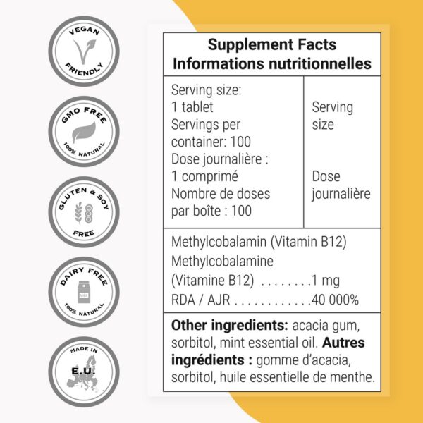 Etiqueta frontal metilcobalamina B12 Supersmart 100 tabletas