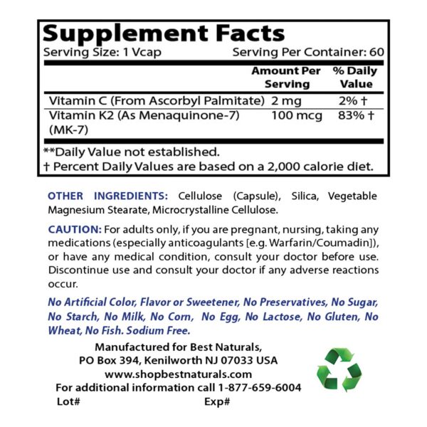 Etiqueta frontal con MK-7 y Quercetina