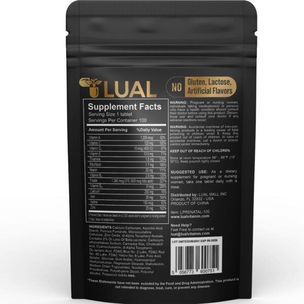 Etiqueta frontal multivitamínico prenatal LUAL