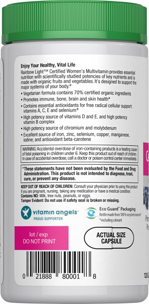 Etiqueta frontal multivitaminico Rainbow Light mujeres organico