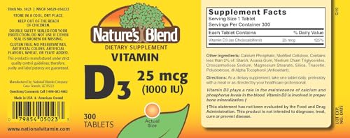 Etiqueta frontal Nature's Blend Vitamina D3 300 tabletas