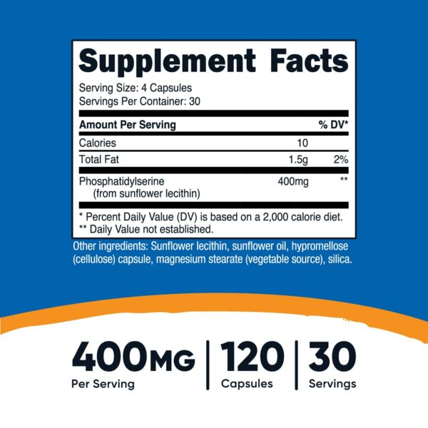 Etiqueta frontal Nutricost fosfatidilserina cápsulas libres de soya