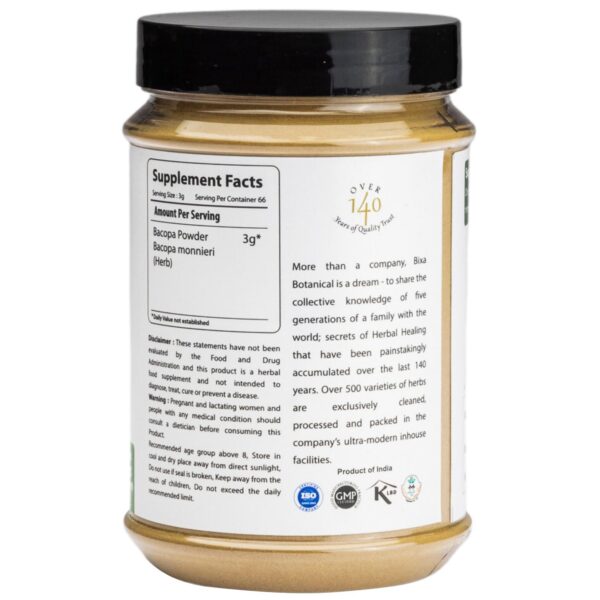 Version 1.0.0 Etiqueta frontal polvo Brahmi Bixa BOTANICAL 200 gramos