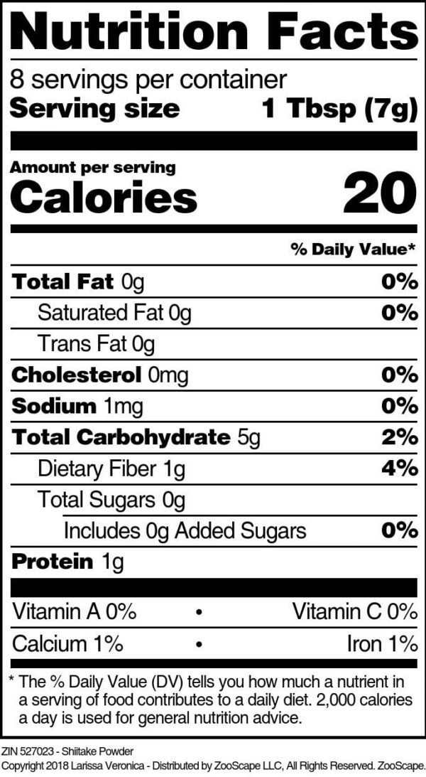 Etiqueta frontal del polvo natural de hongos shiitake