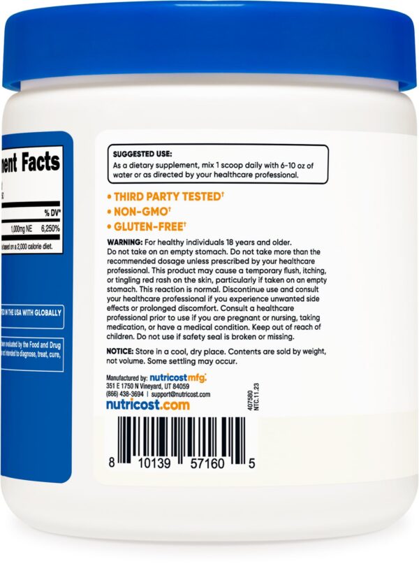 Etiqueta Frontal Polvo Niacina Nutricost 250g