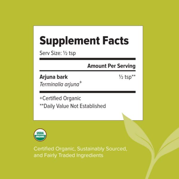 Etiqueta frontal polvo orgánico de Arjuna 454g