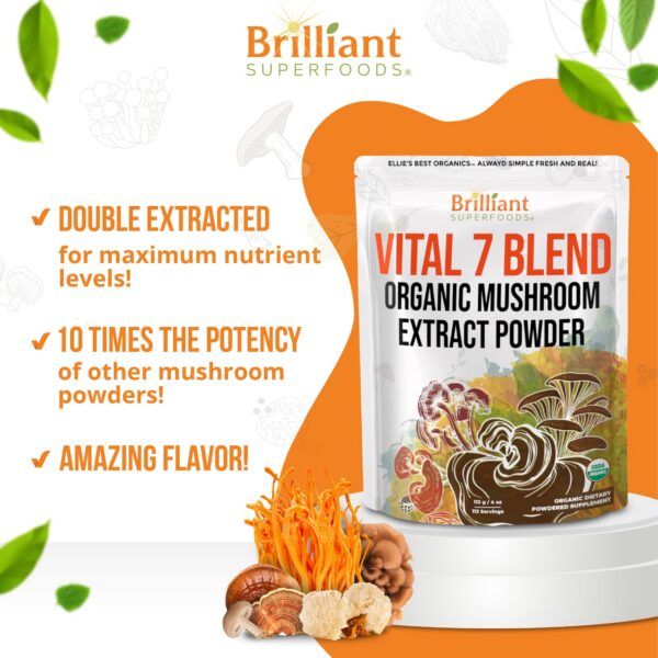 Etiqueta frontal polvo suplemento hongos orgánico