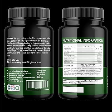 Etiqueta frontal probióticos y prebióticos 435 mil millones UFC