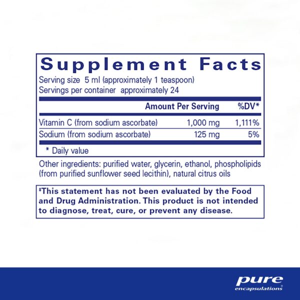 Etiqueta frontal Pure Encapsulations vitamina c liposomal