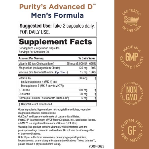 Etiqueta frontal Purity Products fórmula avanzada vitamina d