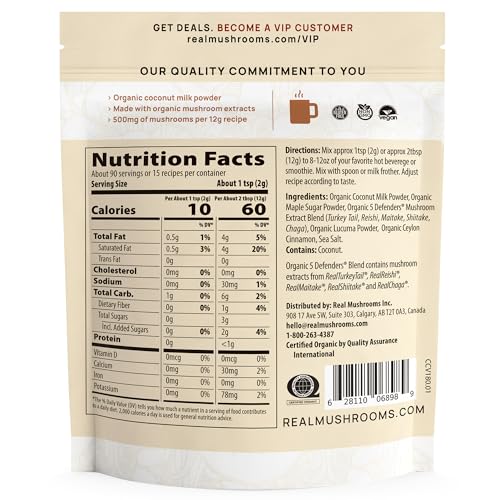 Etiqueta frontal Real Mushrooms crema de coco con hongos