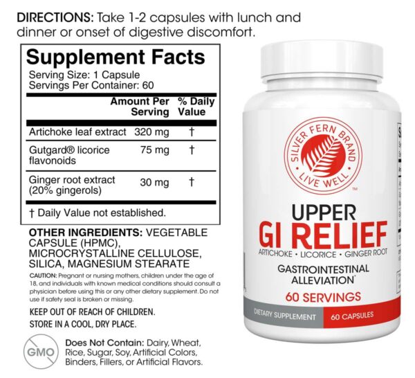 Etiqueta frontal Silver Fern GI Relief 120 cápsulas