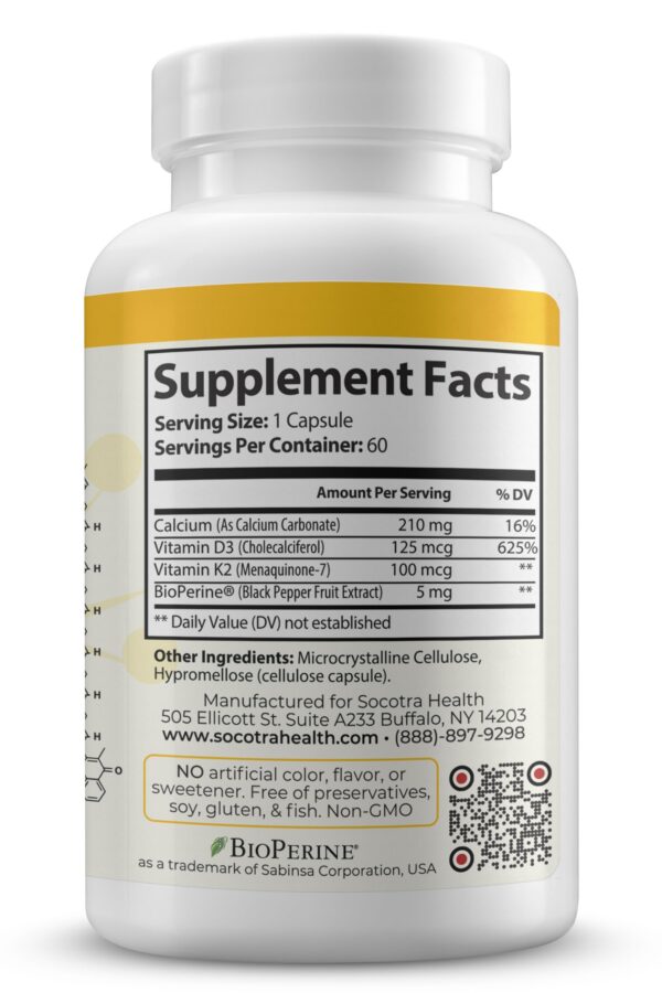 Etiqueta frontal Socotra Health Vitamina D3 K2 suplemento