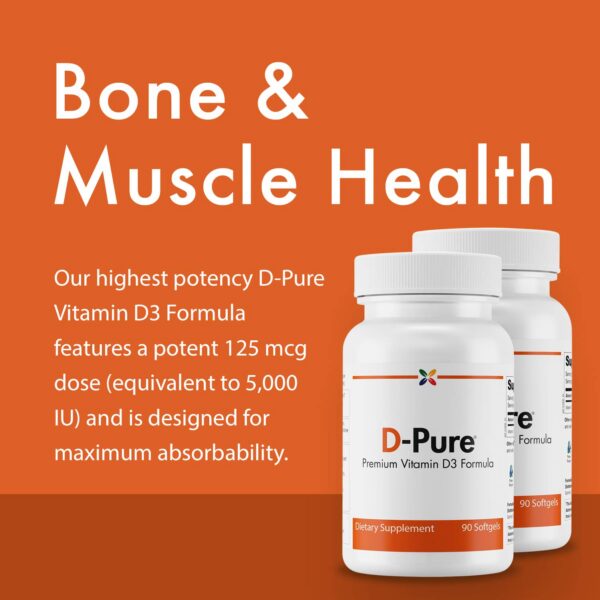 Etiqueta frontal Stop Aging Now D-Pure Vitamina D3 5000 IU