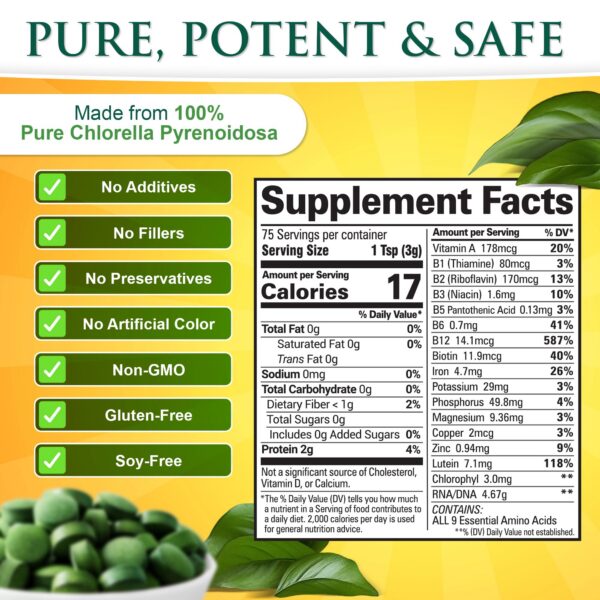 Etiqueta frontal suplemento Sunlit Best Chlorella orgánica 1000 tabletas