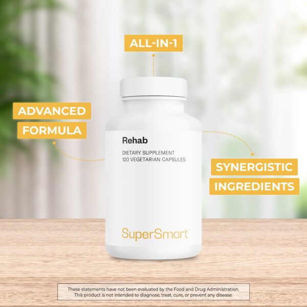 Version 1.0.0 Etiqueta frontal suplemento Supersmart Rehab con ingredientes naturales