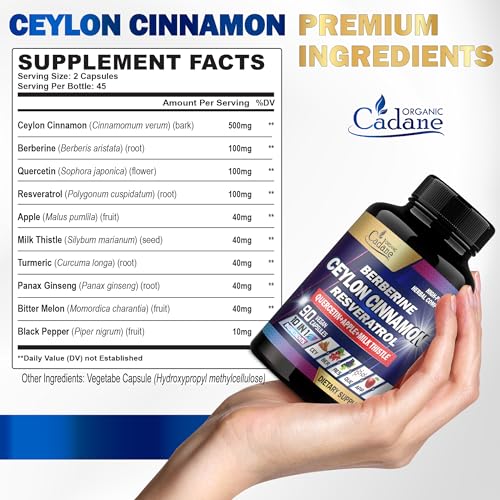 Version 1.0.0 Etiqueta frontal suplemento Cadane canela Berberina Quercetina