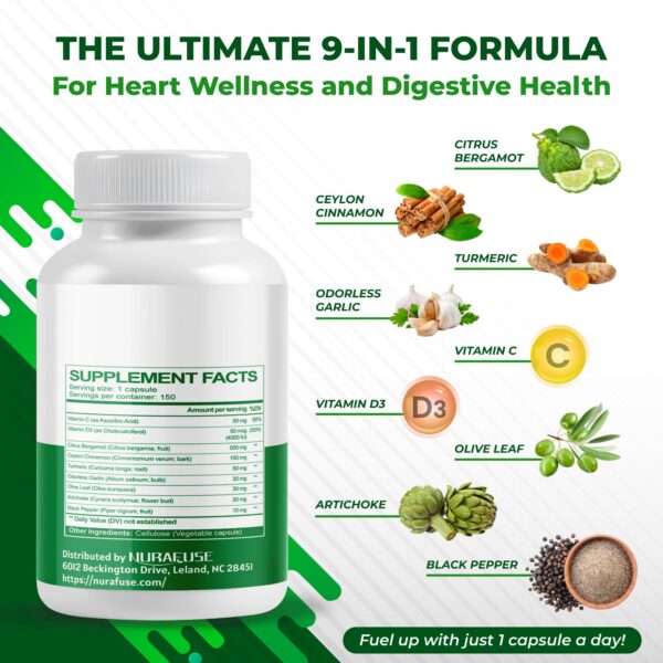 Etiqueta frontal suplemento de bergamota cítrica NURAFUSE