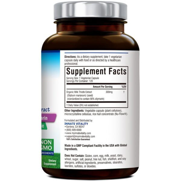 Etiqueta frontal suplemento Cardo Mariano Innate Vitality 120 cápsulas