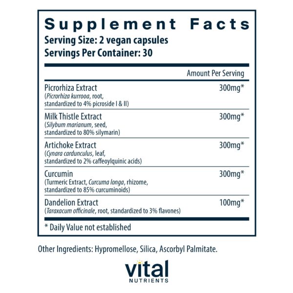 Etiqueta frontal suplemento hepático Vital Nutrients