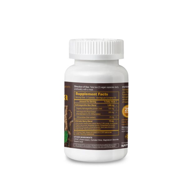 Etiqueta frontal suplemento Ashwagandha Max orgánico