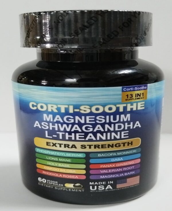 Etiqueta frontal del suplemento Corti-Soothe para el manejo del cortisol