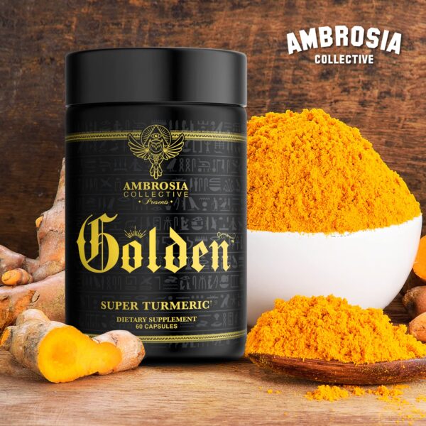Etiqueta frontal suplemento cúrcuma Ambrosia Golden