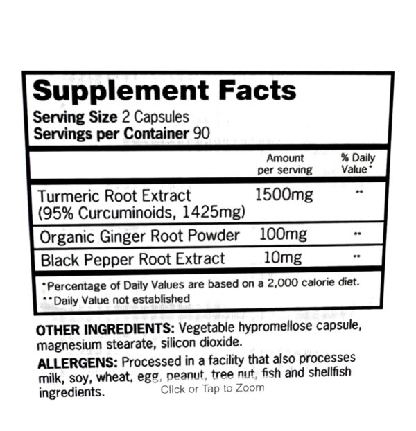 Etiqueta frontal suplemento cúrcuma con curcuminoides y pimienta negra