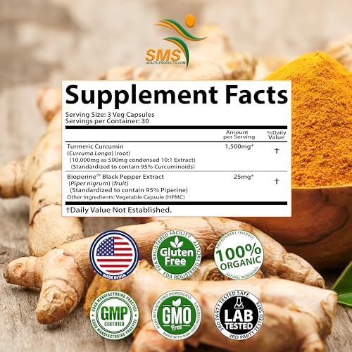 Etiqueta frontal del suplemento cúrcuma curcumina SMSHEALTHPRODUCTS