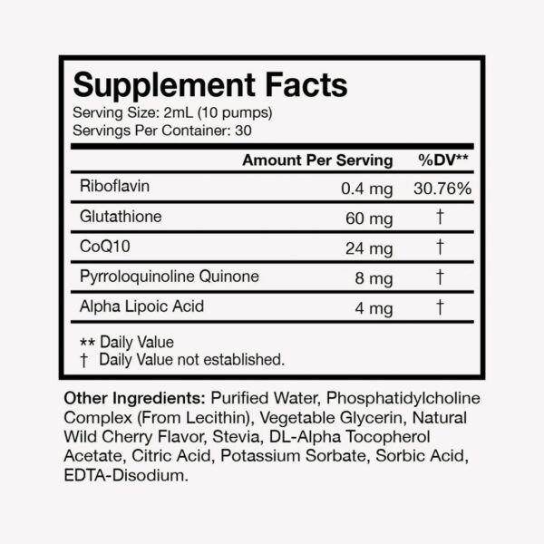 Etiqueta frontal de suplemento glutatión liposomal Terra Health Essentials