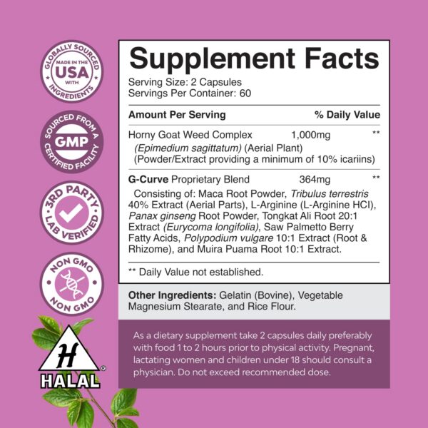 Etiqueta frontal suplemento herbal aumento de curvas femeninas